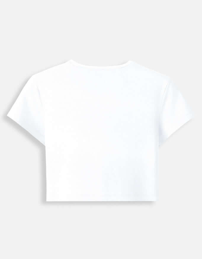 Eziokwu Baby Tee back view showing the cropped design in soft white fabric, perfect for all-day comfort.