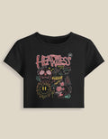 Heartless Baby Tee featuring a bold graphic design on a black cropped t-shirt.